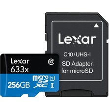 Lexar 256GB High-Performance 633X Microsdhc Uhs-I 100MB/S Okuma 45MB/S Yazma C10 A1 V30 U3 Hafıza Kartı + Adaptör