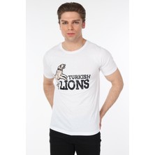 Turkish Lion Şahlanan Kangal Baskı V Yaka T-Shirt