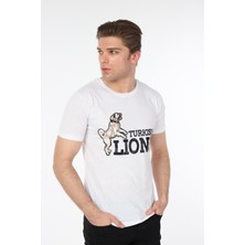 Turkish Lion Şahlanan Kangal Baskı V Yaka T-Shirt