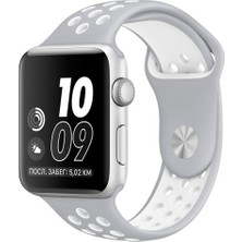 Quse Apple Watch Series SE/10/9/8/7/6/5/4/3 42mm-41mm-40mm-38mm Uyumlu S/M Delikli Spor Silikon Kordon Gri/Beyaz