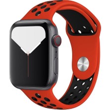 Quse Apple Watch Series SE/10/9/8/7/6/5/4/3 49mm-46mm-45mm-44mm-42mm Uyumlu M/L Delikli Spor Silikon Kordon Kırmızı/Siyah