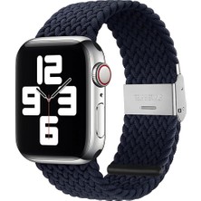 Quse Apple Watch Seri 9 8 7 6 5 4 3 SE 42mm-44mm-45mm Uyumlu Ayarlanabilir Klipsli Örgü Kordon Lacivert
