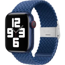Quse Apple Watch Seri 9 8 7 6 5 4 3 SE 42mm-44mm-45mm Uyumlu Ayarlanabilir Klipsli Örgü Kordon Mavi