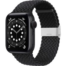 Quse Apple Watch Seri 9 8 7 6 5 4 3 SE 42mm-44mm-45mm Uyumlu Ayarlanabilir Klipsli Örgü Kordon Siyah