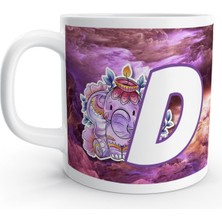 Rock'n Fox D Harfi Otantik Fil Renkli Desenli Harfli Kupa Bardak