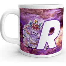 Rock'n Fox R Harfi Otantik Fil Renkli Desenli Harfli Kupa Bardak