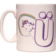 Rock'n Fox Ü Harfi Unicorn Boynuzlu At Tasarım Renkli Harfli Kupa Bardak