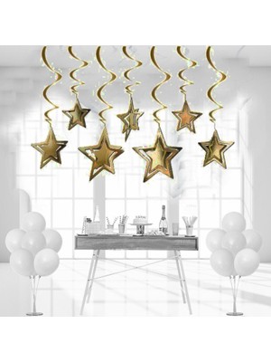 Tam İthalat 3D Spiralli Altın Renk Yıldız Tavan Süsü 10 Adet