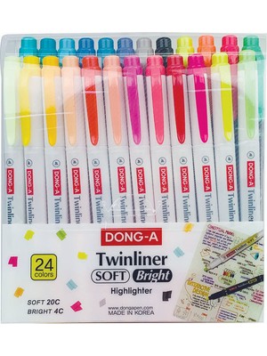 Dong-A Twinliner Soft Çift Uçlu Fosforlu Kalem Seti 24 Renk