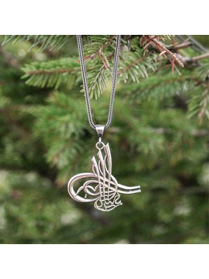 Takılingo Osmanlı Tuğra Model Sade Gümüş Erkek Kolye