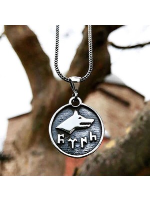 Takılingo Çift Taraflı Göktürkçe Türk Yazılı Bozkurt Gümüş Erkek Kolye
