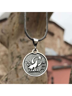 Takılingo Türk Yazılı Bozkurt Model Gümüş Erkek Kolye