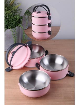 VIP Gross 3 Katlı Sızdırmaz Yemek Termosu Sefer Tası Saklama Kabı  Pembe