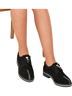 Moosefield Hakiki Deri Siyah Kadın Ayakkabı