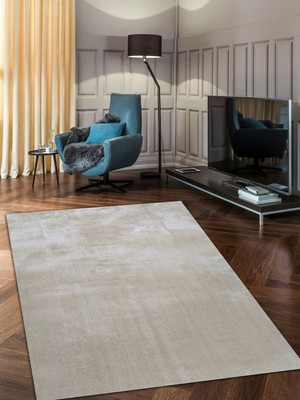 Besely Sütlü-Açık Kahve Renk Yumuşak Dokulu Kaymaz Taban Peluş Halı-Yolluk