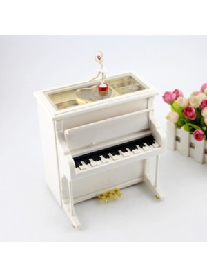 Mobgift Duvar Piyanosu/Upright Piano Kurmalı Müzik Kutusu (Beyaz)