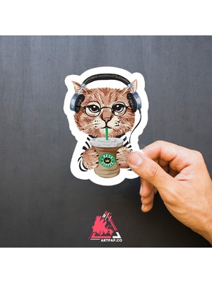 Art Pap Coffee Lover Cat - Kahve Sever Kedi Sticker