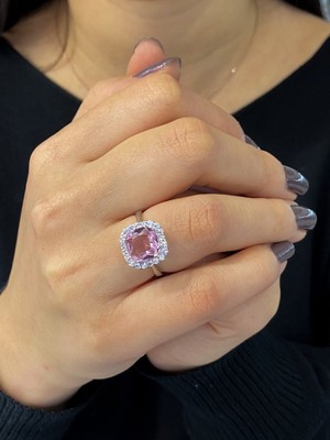 MaGümüş Üst Kalite Baget Pink Quartz Pırlanta Modeli 925 Gümüş Yüzük