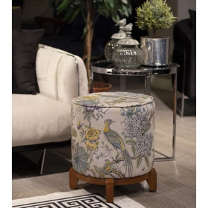 Home Sarı Kuş Detaylı Ahşap Ayaklı Puf