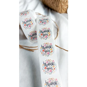 Çikoleyt Design Yapışkanlı Etiket  Thank You Çiçekli 2,5 cm 50 Adet