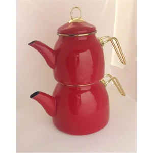 Emaye Çaydanlık Takımı Kırmızı-Titanyum Kulp - 1,3 Lt 2,5 Lt