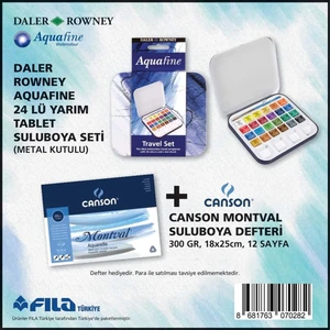 Daler Rowney 24'lü Suluboya Metal Kutu Canson Montval Suluboya Defteri 300 gr 18X25 cm 12 Sayfa