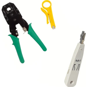Krone Kep Kep Pense + RJ45 RJ11 Cat5 Cat6 Data Bilgisayar Kablosu Jack Sıkma Pensesi+ Kablo Soyucusu Set