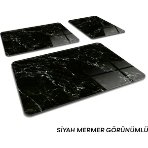 3'lü Takım Siyah Mermer Görünümlü | Cam Kesme Tahtası - Cam Kesme Tablası