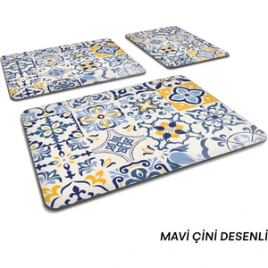 3'lü Takım Mavi Çini Desen | Cam Kesme Tahtası - Cam Kesme Tablası