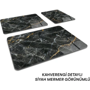 3'lü Takım Kahverengi Detaylı Siyah Mermer Görünümlü | Cam Kesme Tahtası - Cam Kesme Tablası