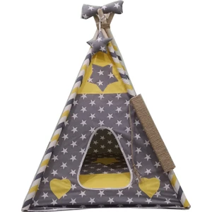 Xl Sarı Gri Yıldızlı Kedi Köpek Çadır 70 x 70 cm