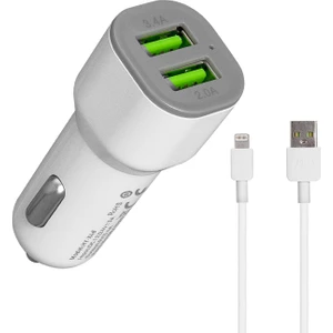 HY-X44 3.4A Hızlı Şarj iPhone Uyumlu Kablolu 2 USB Beyaz Araç Şarj Cihazı iPhone Uyumlu Şarj Kablosu