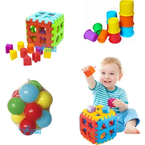 Yk Store 3'lü Set Sevimli Kule + Bul Tak Puzzle Küp + 10 Adet Top Eğitici Zeka Geliştirici Set