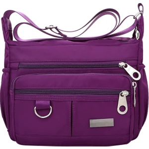 Kadın Modası Düz ​​renk Fermuar Su Geçirmez Naylon Omuz Çantası Crossbody Çanta (Yurt Dışından)