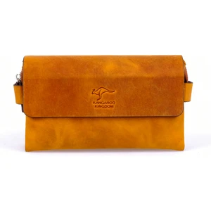 Kangaroo Kıngdom Hakiki Deri Crazy Horse Hardal Erkek El Portföy Clutch Çantası 9288-ZH