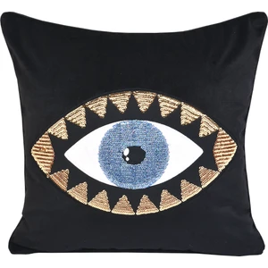 Ge Living Siyah Kadife Mavi Göz Işlemeli Yastık Kılıfı