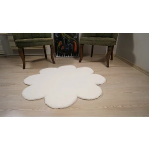 Beyaz Renk  Dekoratif Papatya Model Yumuşak Kaymaz Taban Peluş Halı