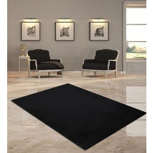 Siyah Renk Yumuşak Dokulu Kaymaz Taban Peluş Halı-Yolluk