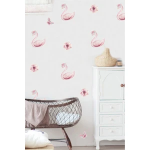 Duende Sticker Pembe Kuğu ve Mini Şakayıklar Duvar Stickerı