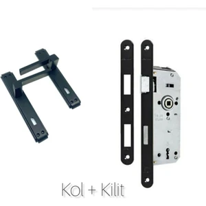 Anka Aynalı Mat Siyah ( Oda Tipi ) Kapı Kolu+Kilit Sistemi 2'li Set