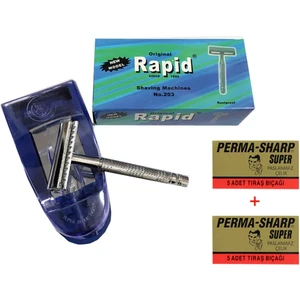 Kromlu Paslanmaz Tıraş Makinesi + 10 Adet Perma-Sharp Jilet