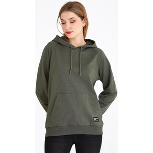 Kadın Haki Renk Kapüşonlu Basic Örme Sweatshirt