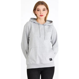 Kadın Gri Renk Kapüşonlu Basic Örme Sweatshirt
