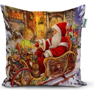Sakallı Home Yılbaşı Kart Postal Desen  3D Digital Baskılı  Dekoratif Kırlent Kılıfı
