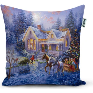 Sakallı Home Yılbaşı Kart Postal Desen  3D Digital Baskılı  Dekoratif Kırlent Kılıfı