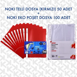 Telli Dosya (Kırmızı 50 Adet) - Noki Poşet Dosya (100 Adet)