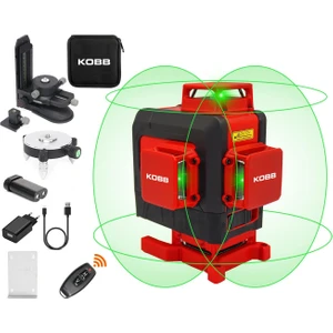 Kobb KBL35G Profesyonel Li-Ion Şarjlı 4X360⁰ Otomatik Hizalamalı Yeşil Çapraz Çizgi Lazer Distomat + Uzaktan Kumanda