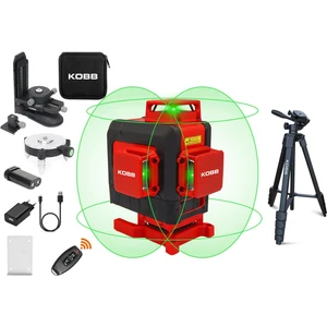 Kobb KBL35GTP Profesyonel Li-Ion Şarjlı 4X360⁰ Otomatik Hizalamalı Yeşil Çapraz Çizgi Lazer Distomat + Uzaktan Kumanda + Tripod