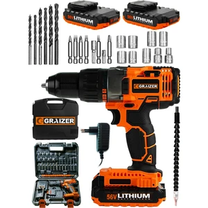 Alman 56 V 5 Ah Kraft Series Darbeli  Metal Şanzuman Çift Akülü Vidalama Matkap + 27 Parça Setli Turuncu