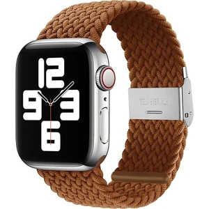 Apple Watch Seri 9 8 7 6 5 4 3 SE 38mm-40mm-41mm Uyumlu Ayarlanabilir Klipsli Örgü Kordon Kahve